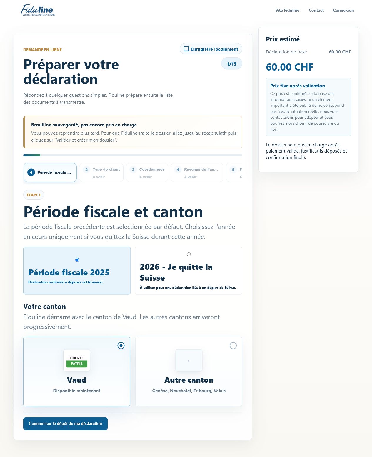 Choisir la période fiscale et le canton